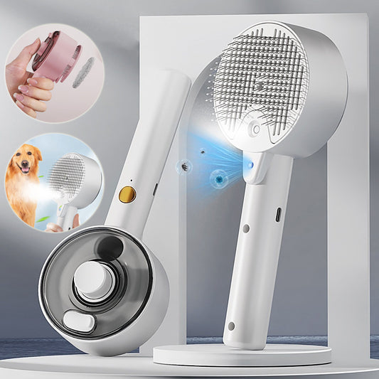“Animal Hair Remover Steam Brush – Self-Cleaning Grooming Tool for Dogs and Cats”