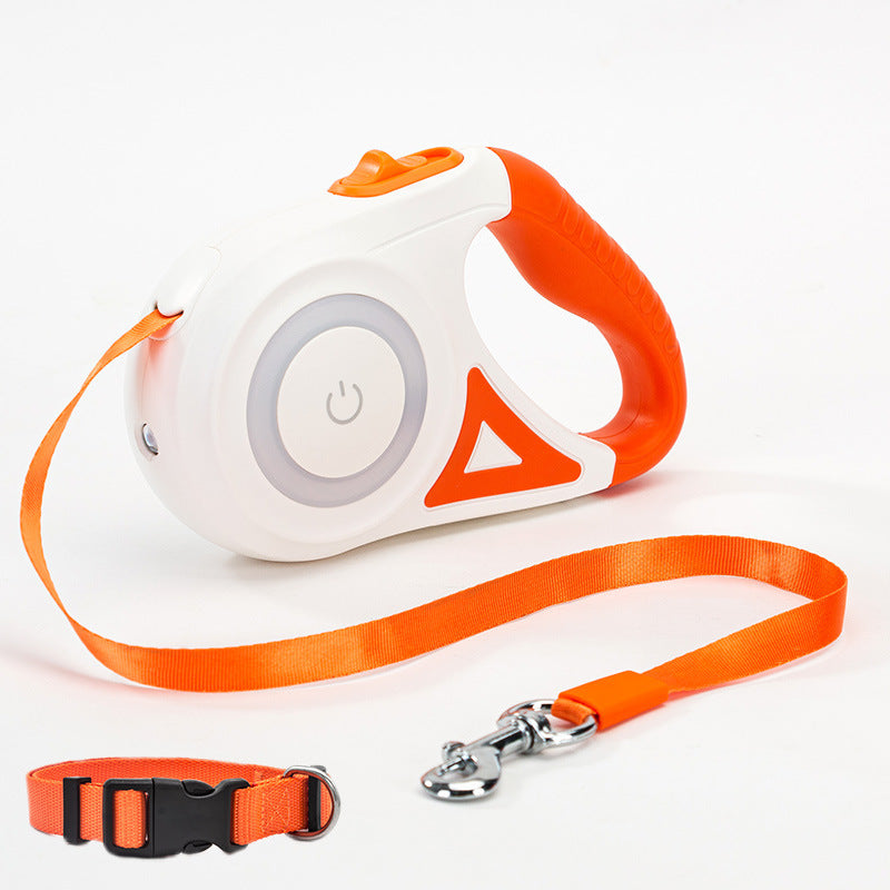 Retractable Dog Leash with Collar – Automatic Pet Traction Rope with Spotlight for Small & Medium Dogs