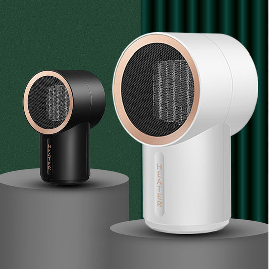 PTC ceramic office desktop mini heater on a work desk

Compact portable mini space heater front view

Quiet desktop heater blowing warm air in a home office

Small PTC ceramic heater suitable for dorm rooms