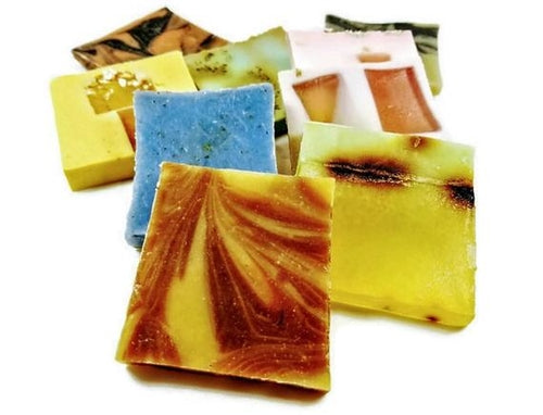Assorted vegan soap slices tied with ribbon – zero-waste natural soap sampler