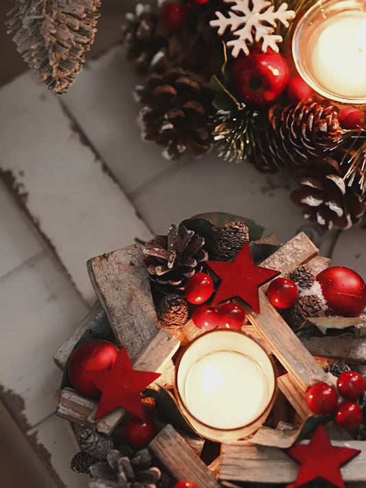 Christmas Candle Metal Candlestick Wreath – Pinecones & Leaves Centrepiece (Reusable, Indoor)