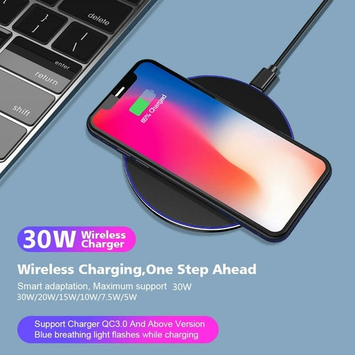 Dragon W9 Wireless Charging Pad – Ultra-Thin 30W Fast Charger (2024 iPhone 15 Compatible)